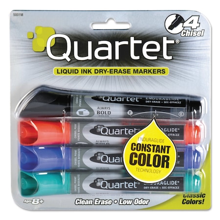 Quartet EnduraGlide Dry Erase Marker, Broad Chisel Tip, Assorted Colors, PK4 PK 5001MA